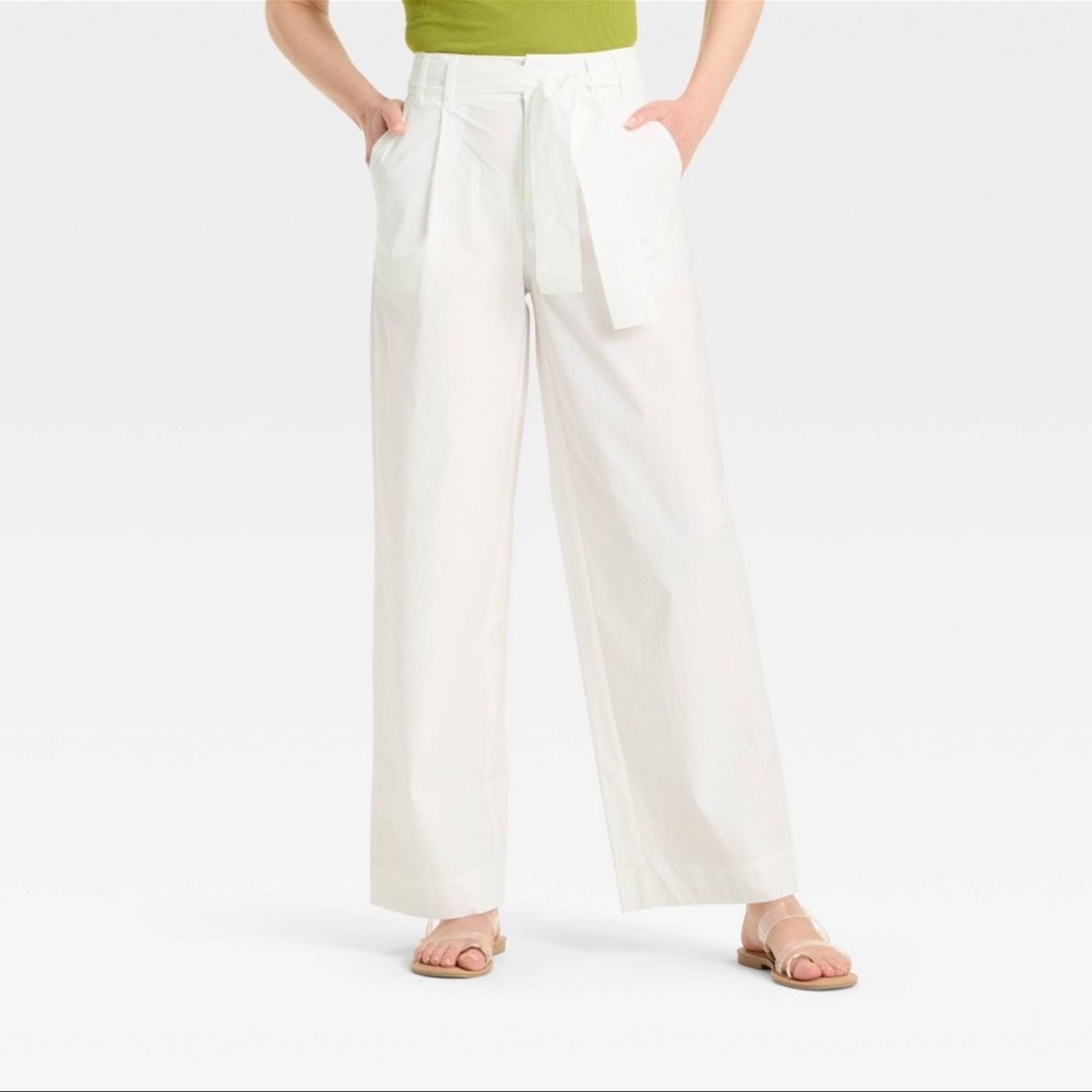 Women's High-Rise Wide Leg Poplin Trousers - A New Day Size 6